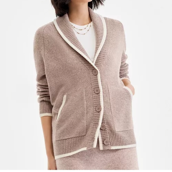Charter Club Taupe Cardigan with Cream Trim - Picture 1 of 5